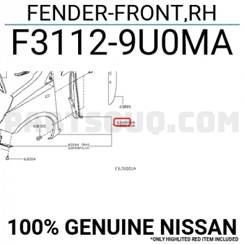 Nissan Note Ön Çamurluk Sağ 2006 (Oem No:  F31009U0M0)
