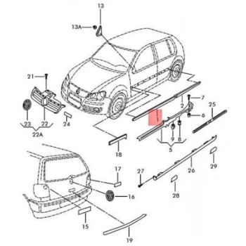 Volkswagen Polo Ön Kapı Bandı Sol 2002-2005 (Oem No:  6Q48535159B9)