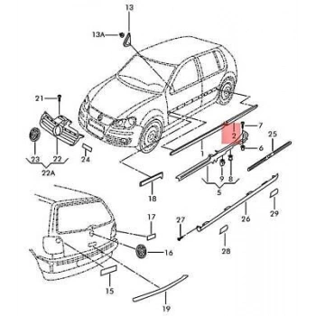 Volkswagen Polo Arka Kapı Bandı Sağ 2002-2005 (Oem No:  6Q48537549B9)