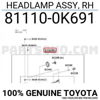 Toyota Hilux Ön Far Elektrikli Motorlu Led.Mercekli Sağ 2016- (Oem No:  811100K691)
