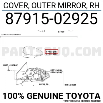 Toyota Auris/Yaris Ayna Kapağı Parlak Sağ 2012-  (Oem No:  8791502925)