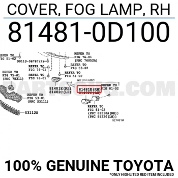 Toyota Yaris Ön Sis Lamba Kapağı Delikli Desenli Sağ 2009- -2011 (Oem No:  814810D100)