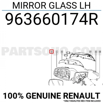 Renault Megane/Fluence Dış Ayna Camı Isıtmalı  Sol 2009-  (Oem No:  963660174R)