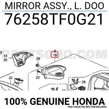 Honda Jazz Dış Ayna Elektrikli Sinyalli Astarlı Sol 2008- (Oem No:  76258Tf0G21)
