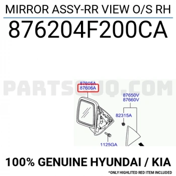 Hyundai  H1 00/Porter Dış Ayna Manuel Sağ 2004- (Oem No:  876204F200Ca)