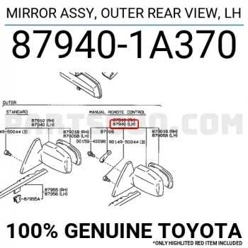 Toyota Corolla Dış Ayna Manuel Sol 1988-1992 (Oem No:  879401A370)