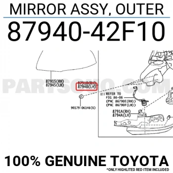 Toyota Rav 4 Ayna Elektrikli Isıtmalı Sinyalli Otom. Katlanı Kamera Çevre Ay.Kör Nokta Uyarı Sol 2019- (Oem No:  8794042F10)