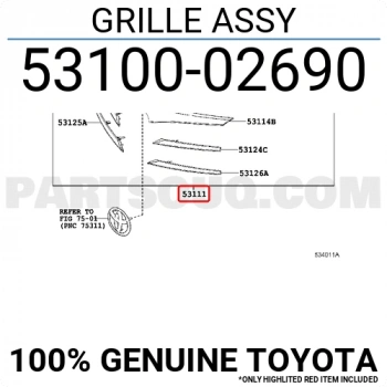 Toyota Corolla Ön Panjur Nikelaj Bandlı 2016- (Oem No:  5310002690)