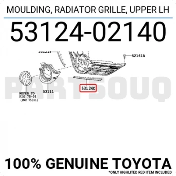 Toyota Auris Ön Panjur Bandı Nikelaj Sol 2013- (Oem No:  5312402140)