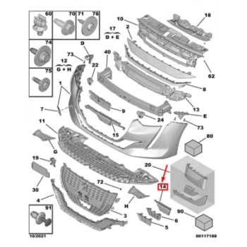 Peugeot 208 Gt Ön Panjur Orta İç 2020- (Oem No:  9829438380)