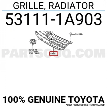 Toyota Corolla Ön Panjur Nikelaj 2002- (Oem No:  531111A903)