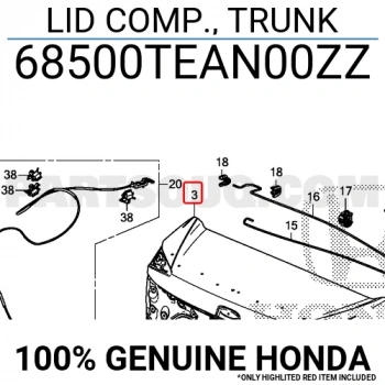 Honda Civic Fc5 Arka Bagaj Kapağı 2016- (Oem No:  68500Tean00Zz)
