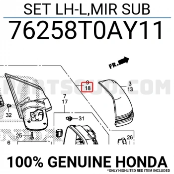 Honda Crv Elektrikli Katlanır Ayna 2013-2016 Astarlı Sinyalli Sol (Oem No:76258T0Ay11)