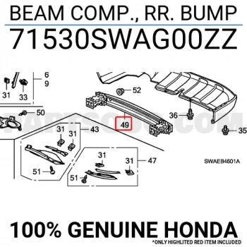 Honda Crv Arka Tampon Demiri 2007  (Oem No:  71530Swag00Zz)