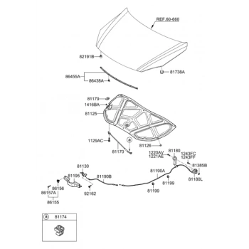 Hyundaı I30- 2007-2012; Kaput İç Açma Teli Oem No: (81190-2L100)