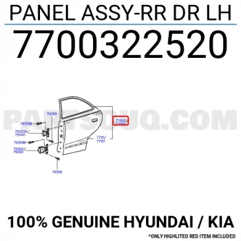 Hyundai Accent- 1998-2000; Arka Kapı Komple Sol Band Delikli/Gri Boyalı (Bfn) Oem No: (77003-22520)