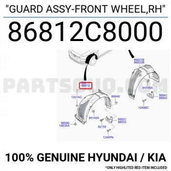 Hyundai  İ20   2015-2018; Ön Çamurluk Davlumbazı Sağ Oem No: (86812-C8000)
