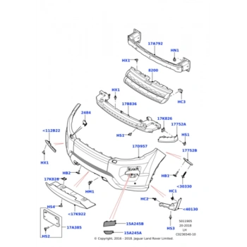 Range Rover- Evoque- 2012-2015; Ön Tampon Gri (Far Yıkamalı/Sis Delikli/Panjurlu/Sensör Delikli 5Kap Oem No: (Lr038565)