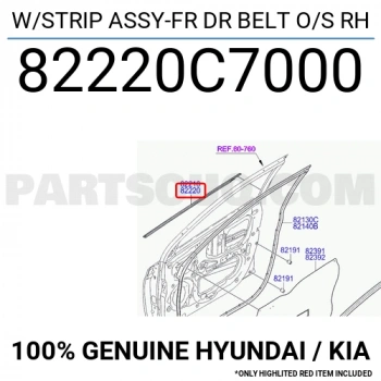 Kapı Cam Fitili İ20 2014- Ön Çıta Dış Sağ  Oem No: 82220-C7000