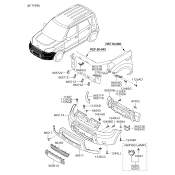 2011-2012 Kia Soul Ön Tampon Panjuru Dış Çerçevesi Siyah (Tyg) (Adet) (Oem No:865112K100)