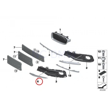 Bmw F30 Lci F31 Lci 2014 2017 Tampon Izgara Kaplama Ön Sağ    ( Sport )  (Oem No:Bmw51117396836)