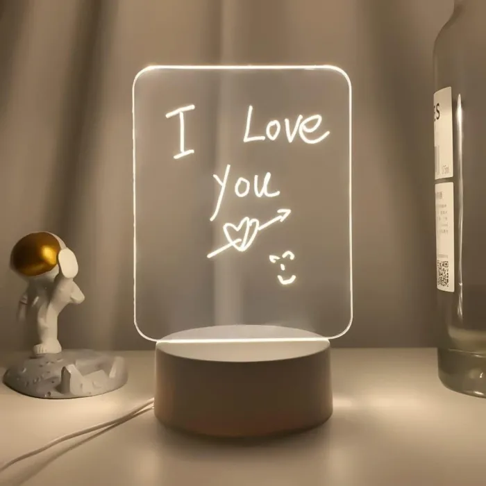 Gudli LED Işıklı Yazı Çizim Panosu USBli, Silinebilir, Dekoratif Gece Lambası