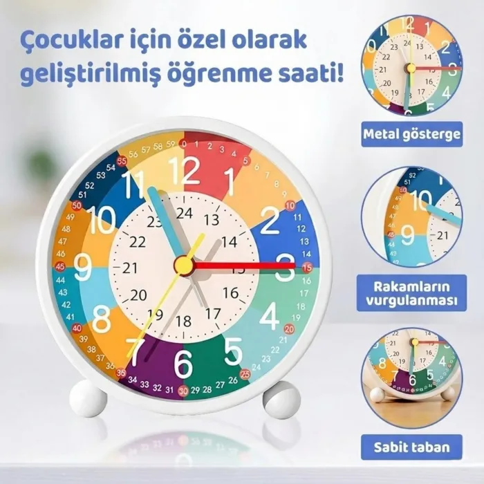 Gudli Çocuklar İçin Sessiz Analog Çalar Saat Zaman Öğretici