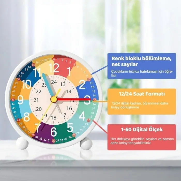 Gudli Çocuklar İçin Sessiz Analog Çalar Saat Zaman Öğretici
