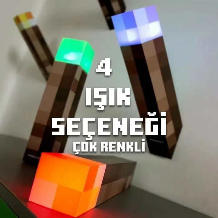 Gudli Minecraft Tarzı LED Meşale Lamba Çok Renkli USB Şarjlı Duvar Masa Lambası