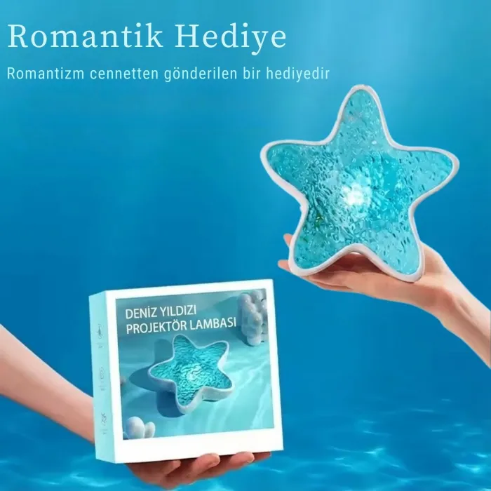 Gudli Deniz Yıldızı Okyanus Dalgası Projektör Gece Lambası 7 Renk 2000mAh Şarjlı Pil Ambiyans Işığı