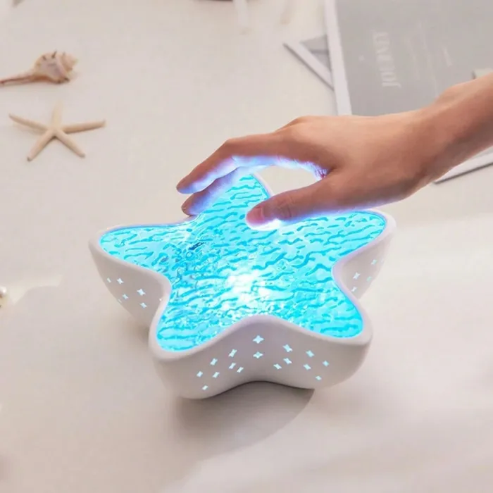 Gudli Deniz Yıldızı Okyanus Dalgası Projektör Gece Lambası 7 Renk 2000mAh Şarjlı Pil Ambiyans Işığı