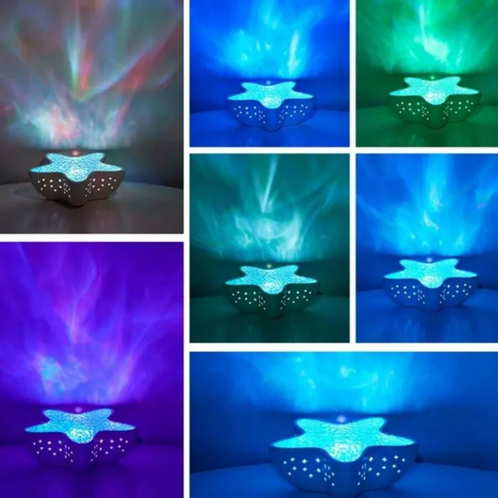 Gudli Deniz Yıldızı Okyanus Dalgası Projektör Gece Lambası 7 Renk 2000mAh Şarjlı Pil Ambiyans Işığı