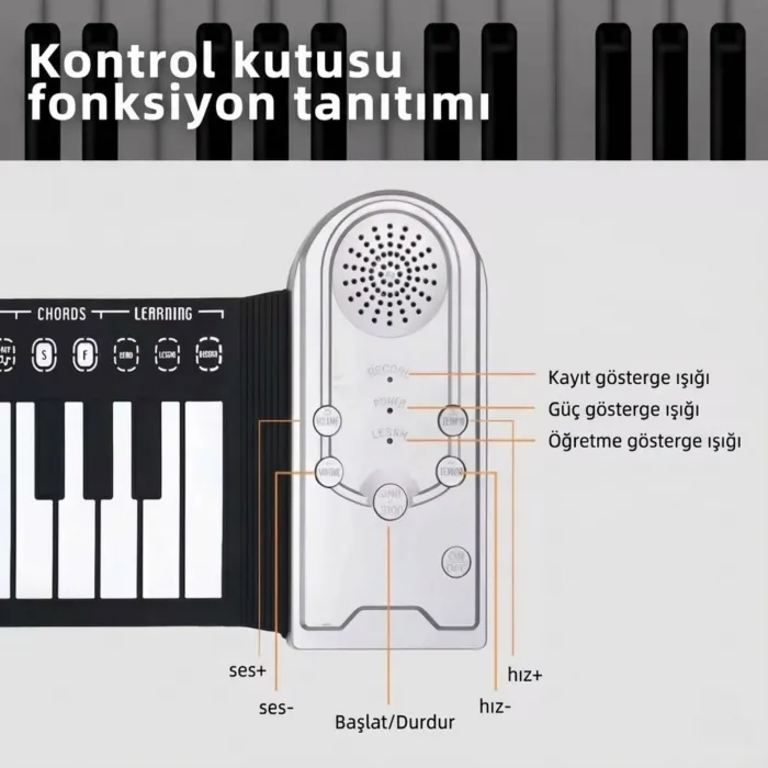 Gudli 49 Tuşlu Katlanabilir Slikon Piyano Taşınabilir, Hafif ve Çok Fonksiyonlu Dijital Piyano