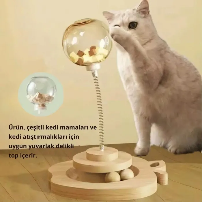 Gudli Kedi Oyuncağı Çift Katmanlı Döner Tabla Zeka Geliştirici Ödüllü Mama Oyunu