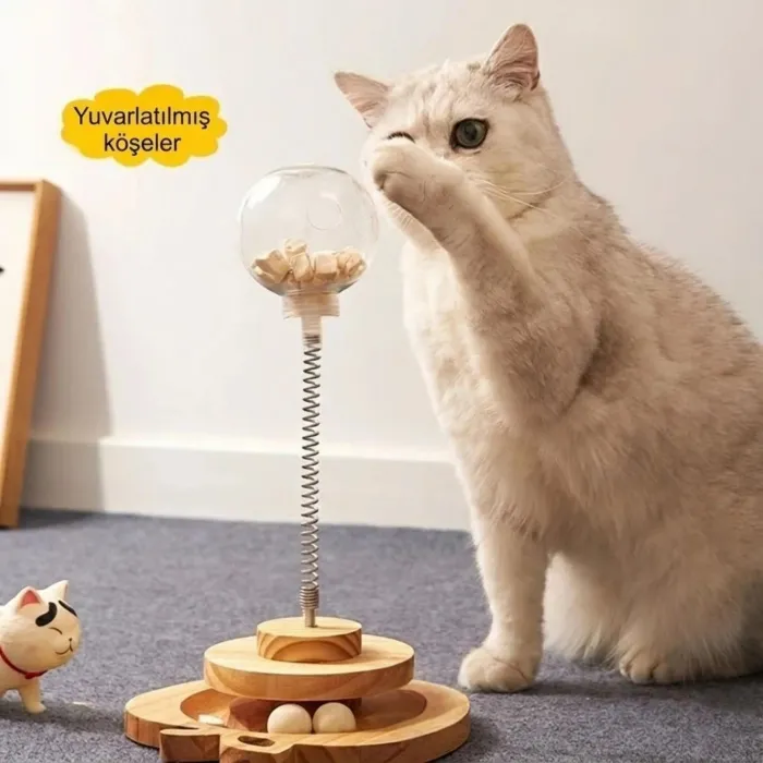 Gudli Kedi Oyuncağı Çift Katmanlı Döner Tabla Zeka Geliştirici Ödüllü Mama Oyunu