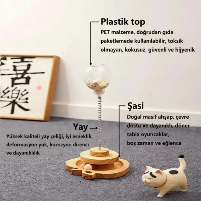 Gudli Kedi Oyuncağı Çift Katmanlı Döner Tabla Zeka Geliştirici Ödüllü Mama Oyunu