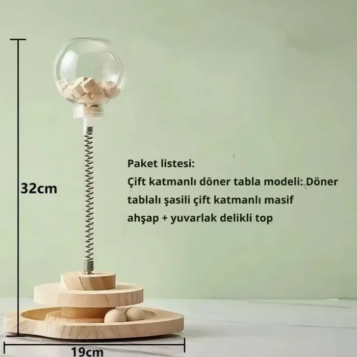 Gudli Kedi Oyuncağı Çift Katmanlı Döner Tabla Zeka Geliştirici Ödüllü Mama Oyunu