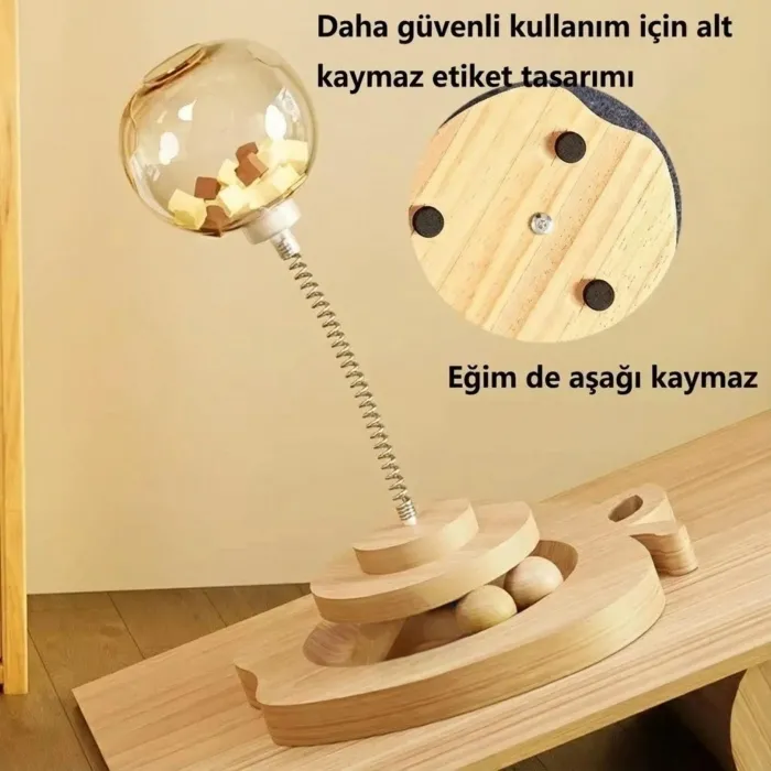 Gudli Kedi Oyuncağı Çift Katmanlı Döner Tabla Zeka Geliştirici Ödüllü Mama Oyunu