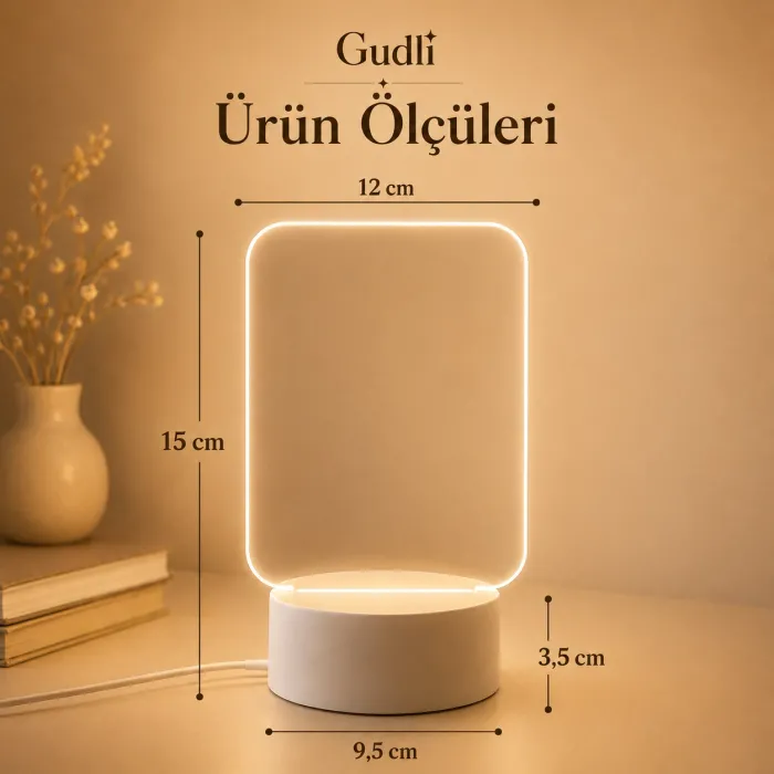 Gudli LED Işıklı Yazı Çizim Panosu USBli, Silinebilir, Dekoratif Gece Lambası