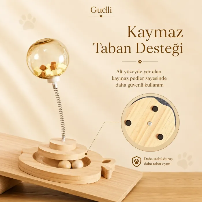 Gudli Kedi Oyuncağı Çift Katmanlı Döner Tabla Zeka Geliştirici Ödüllü Mama Oyunu