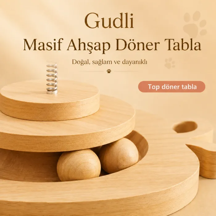 Gudli Kedi Oyuncağı Çift Katmanlı Döner Tabla Zeka Geliştirici Ödüllü Mama Oyunu