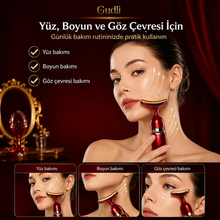 Gudli 3’ü 1 Arada Akıllı Yüz, Boyun ve Göz Masaj Aleti