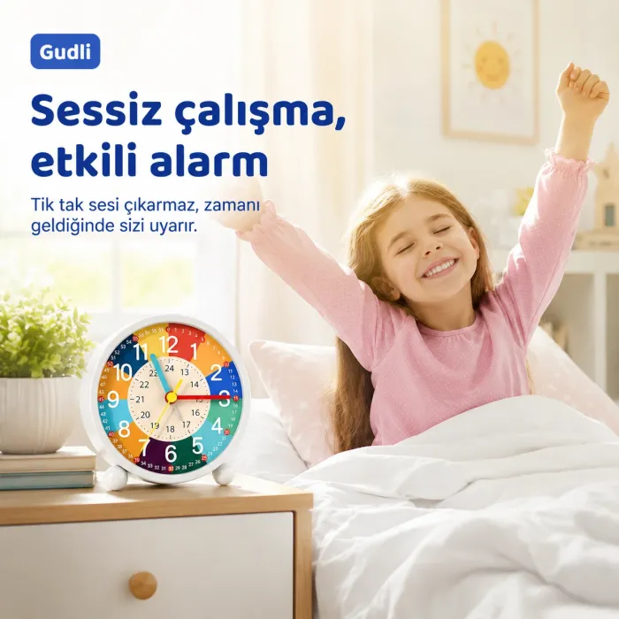 Gudli Çocuklar İçin Sessiz Analog Çalar Saat Zaman Öğretici
