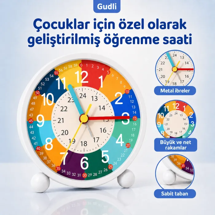 Gudli Çocuklar İçin Sessiz Analog Çalar Saat Zaman Öğretici