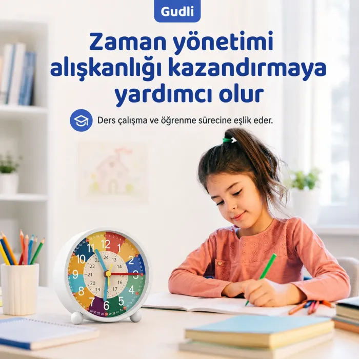 Gudli Çocuklar İçin Sessiz Analog Çalar Saat Zaman Öğretici