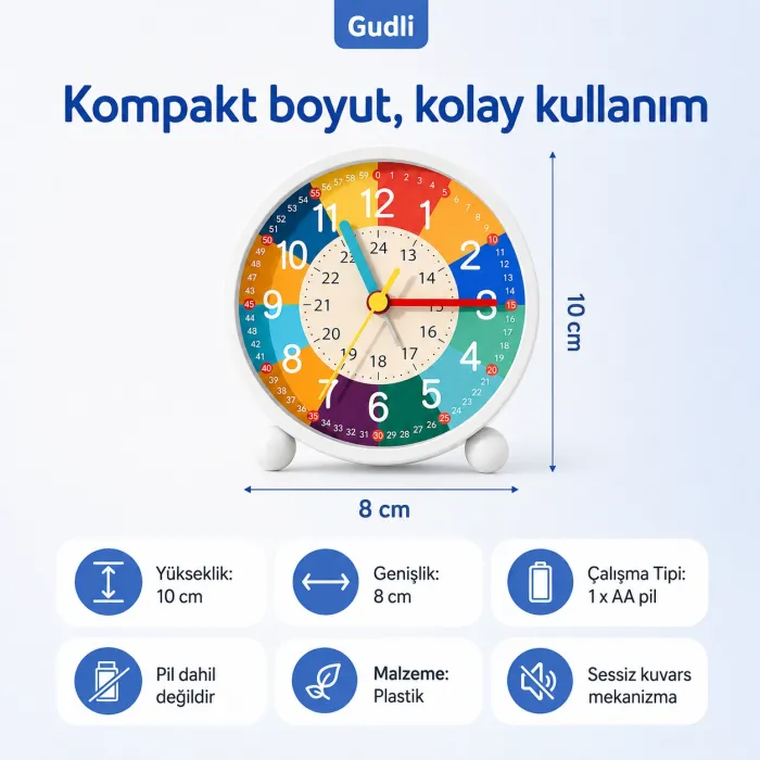 Gudli Çocuklar İçin Sessiz Analog Çalar Saat Zaman Öğretici