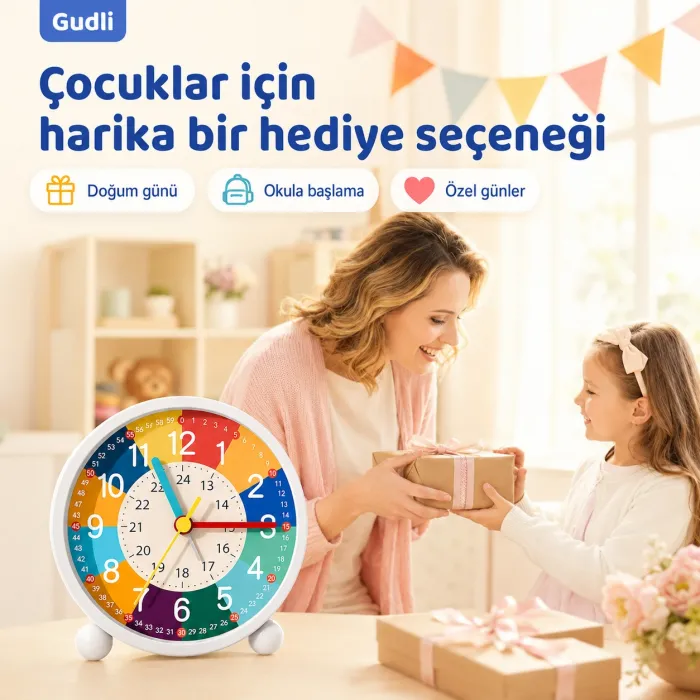 Gudli Çocuklar İçin Sessiz Analog Çalar Saat Zaman Öğretici