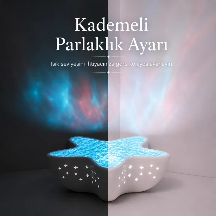 Gudli Deniz Yıldızı Okyanus Dalgası Projektör Gece Lambası 7 Renk 2000mAh Şarjlı Pil Ambiyans Işığı
