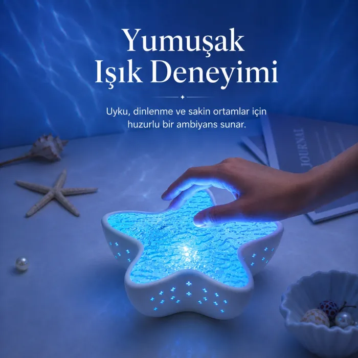 Gudli Deniz Yıldızı Okyanus Dalgası Projektör Gece Lambası 7 Renk 2000mAh Şarjlı Pil Ambiyans Işığı
