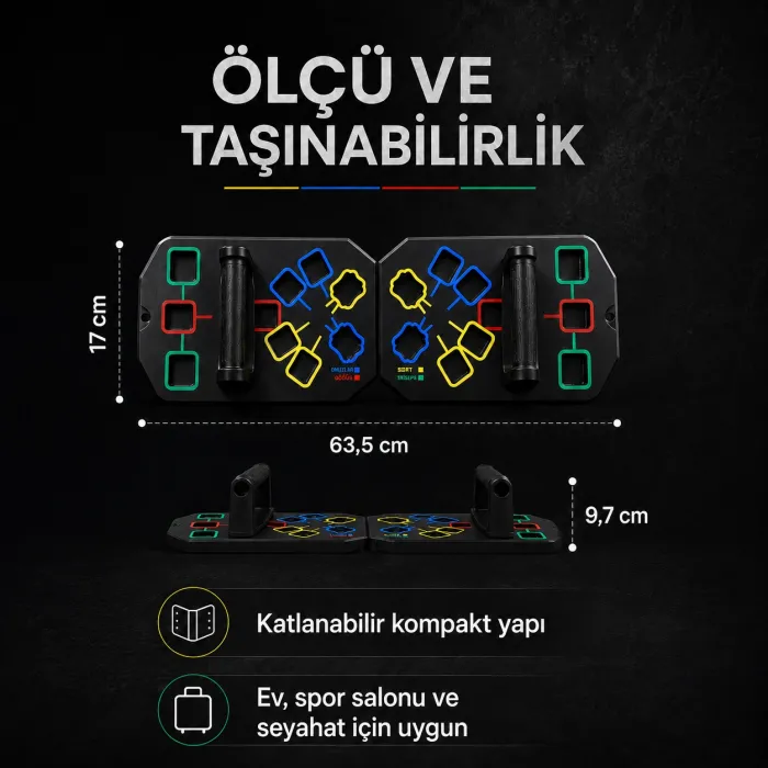 Gudli Katlanabilir Renk Kodlu Şınav Tahtası Çok Amaçlı Üst Vücut Antrenman Aleti